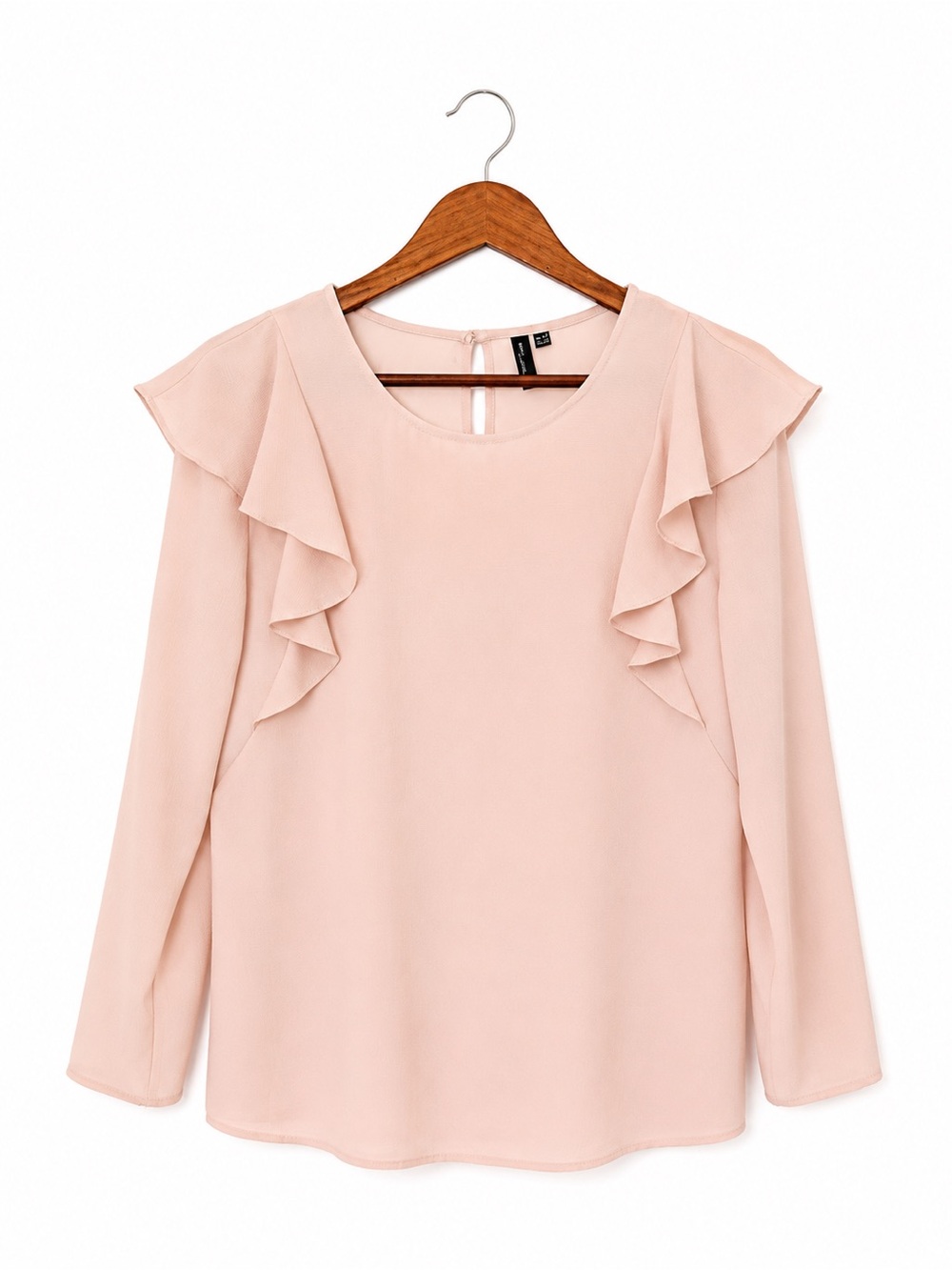 Kut from the Kloth Blush Pink Ruffle-Accent Long Sleeve Blouse